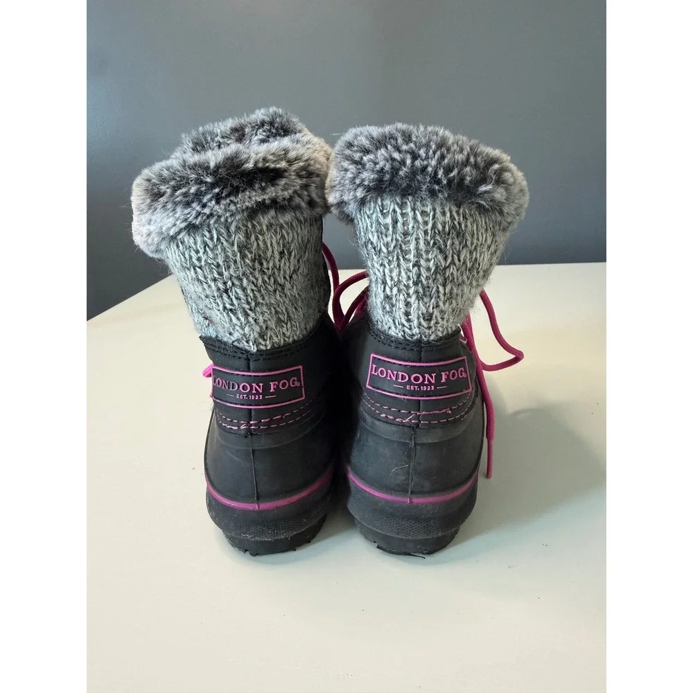 London Fog Girls Black Pink Tottenham Faux Fur Winter Snow Boots Size 12 LFK004
